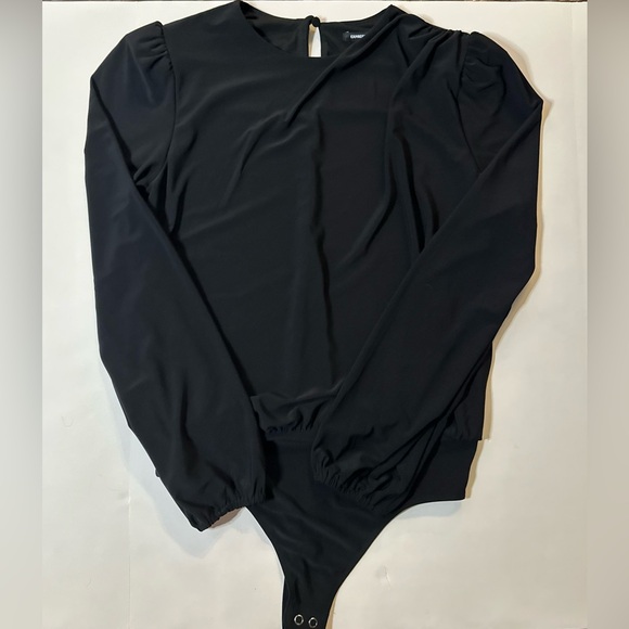 Express Tops - Express Long Sleeve Puffed Shoulder Bodysuit Black Size S